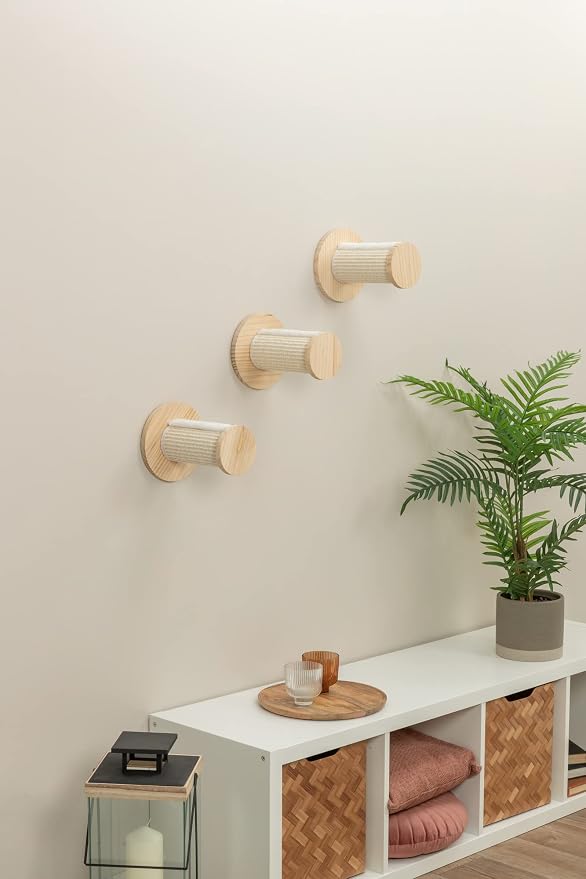 Trixie Cat Wall Furniture Set 3 - Cat Wall Scratcher and Climbing Shelves - Sisal Rope Scratching Posts - 3 Elevated Steps - Natural/White - Image 2