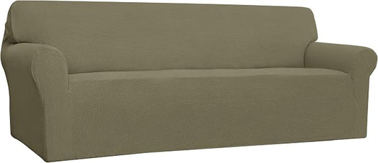 Easy-Going Stretch 4 Seater Oversized Sofa Couch Cover Khaki | 1-Piece Extra X-large Sofa Cover Furniture Protector Couch Soft with Bottom for Kids, Spandex Jacquard by Easy-Going