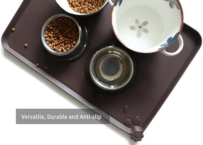 Hoki Found Large Silicone Pet Food Mat - Non Slip, Waterproof Dog Cat Bowl Mat - Dark Oak - Image 4