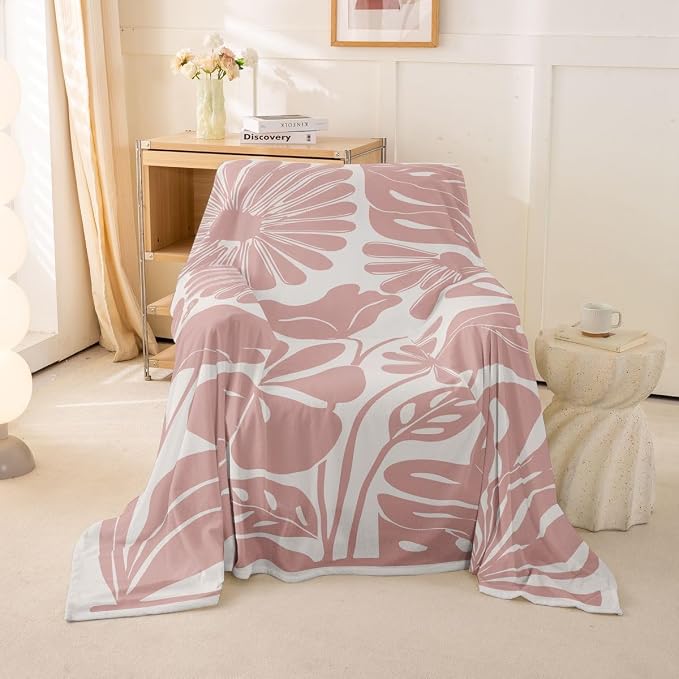 Erosebridal Boho Floral Couch Cover Pink Flower Sofa Cover 71" X 91" Abstract Retro Minimalist Sofa Protector for Pet Cats Kids Vintage Art 70S Modern Washable Couch Protector, Non Slip - Image 2