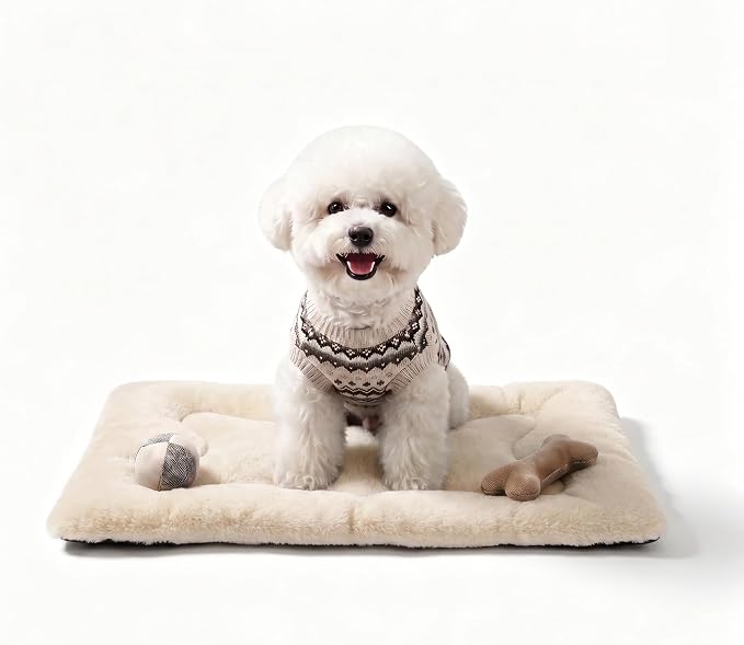 Dog Bed 24" for Metal Crate Pad, Washable Kennel Mat for Small Puppy & Cats | Soft faux rabbit fur, non-slip,machine wash/dry, plush cushioning, for crates, floors & travel, multiple sizes for all breeds by Poimerk