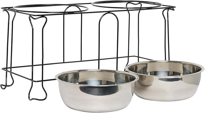 YML 10-Inch Wrought Iron Stand with Double Stainless Steel Feeder Bowls - Image 4