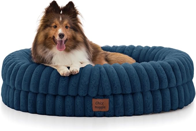 ChiXnuggle Orthopedic Dog Bed, Washable Cover, Faux Fur Bolster Pet Couch | waterproof,egg crate foam,non-slip bottom,for small medium dogs,navy,30*24*7,dog sofa,puppy bed by SnuggleUpPawsDown