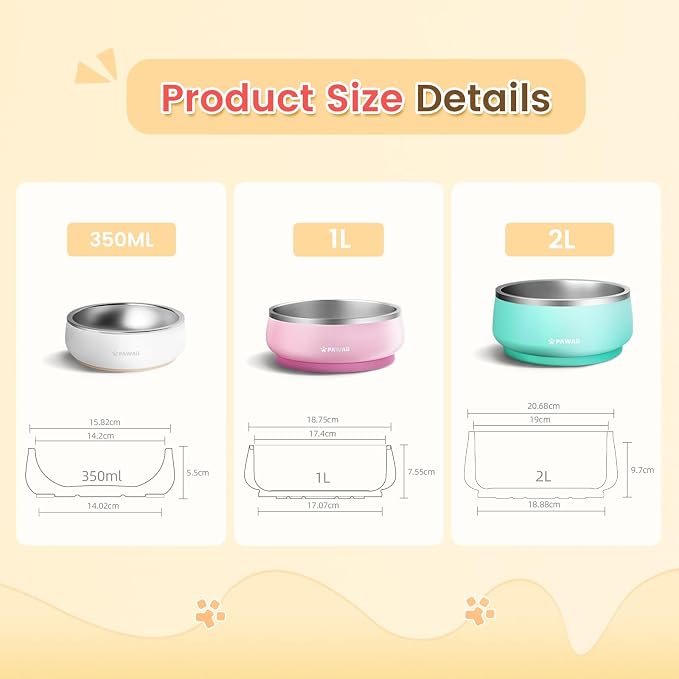 Pawaii Small Dog Bowl, 12 oz Stainless Steel Food and Water Bowl, 1 Pack | Double-Wall Design,Smooth Open Bowl Design,Easy-Rinse Interior,Wide Bowl Opening,For Cats and Small Pets - Image 6