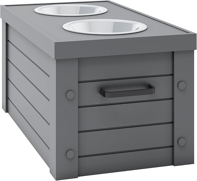New Age Pet ECOFLEX Medium Piedmont Elevated Dog Feeder in Grey, Two Bowl Design, Removable Lid Storage, 24 oz Bowls, Space Efficient, for Small to Medium Size Dogs, Easy Clean - Image 3