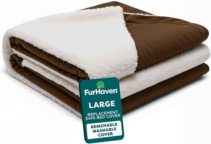 FurHaven Replacement Dog Bed Cover for Sherpa & Suede Snuggery, Fits Cool Gel-Top Foam Beds & Solid Orthopedic Foam Beds, Machine Washable, Large (35 inch), Espresso by FurHaven