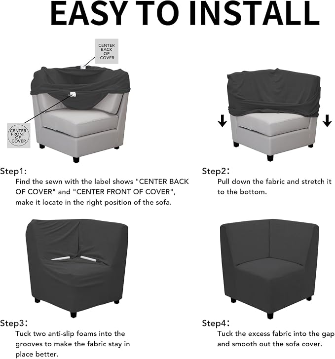 Easy-Going Stretch Soft Sectional Corner Sofa Couch Slipcover Dark Gray | 1-Piece Sofa Cover Furniture Protector with Bottom For Kids, Pet, Spandex Jacquard Machine Washable for Living Room - Image 4