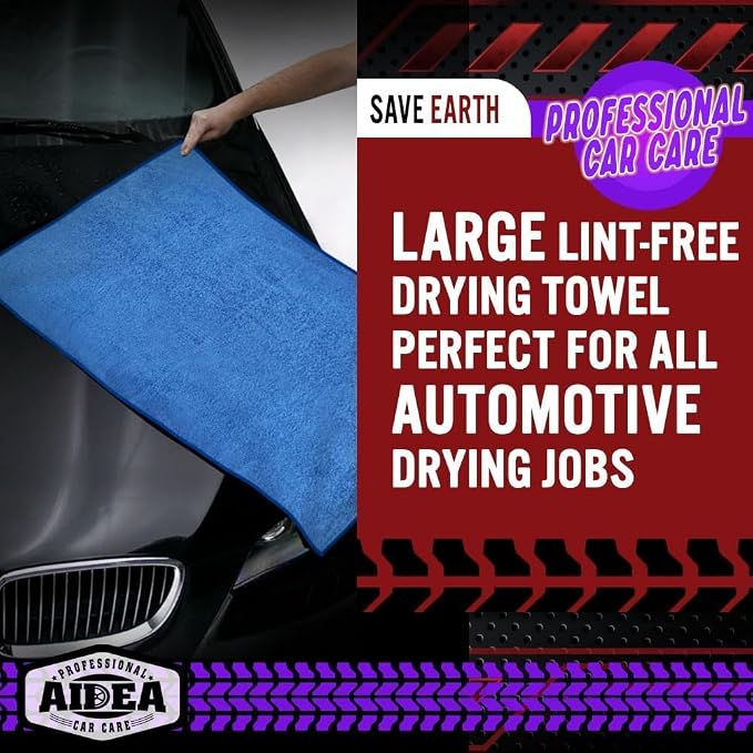 AIDEA Microfiber Towels for Cars-4PK, Large Professional Car Drying Towel, Scratch-Free & Absorbent Drying Towel for Cars, SUVs, RVs, Trucks, and Boats, 24inx 31in, Blue - Image 6