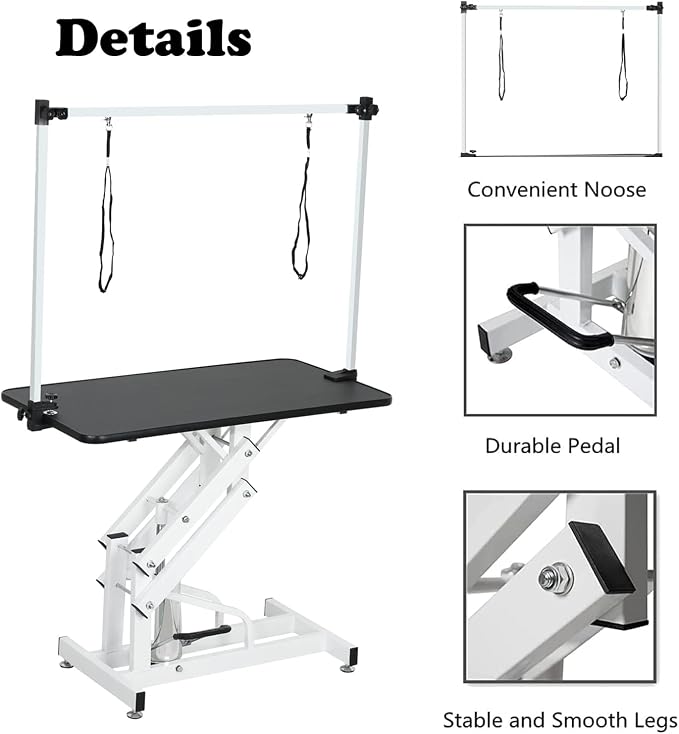 Hydraulic Dog Pet Grooming Table, 42 Inch Heavy Duty Professional Pet Grooming Station 21'' -36'' Height Adjustable for Large Dog at Home with Adjustable Overhead Arm, Clamp and Grooming Noose, Pink - Image 5