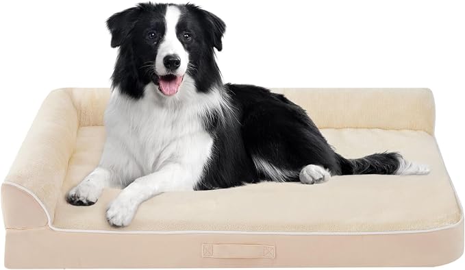 Dog Bed Large Sized Dogs, Orthopedic Dog Bed for Large Dogs, Waterproof Pet Bed with Washable Removable Cover, L-Shaped Pet Couch with Portable Handle 36"x27"x6.5", Beige - Image 8