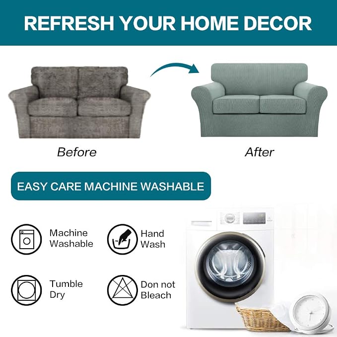 Turquoize 3 Piece Sofa Covers for 2 Cushion Couch Sofa Slipcover Soft Couch Cover for Dogs-Washable Sofa Furniture Covers with 2 Individual Cushion Covers (2 Cushion Sofa, Dark Cyan) - Image 7