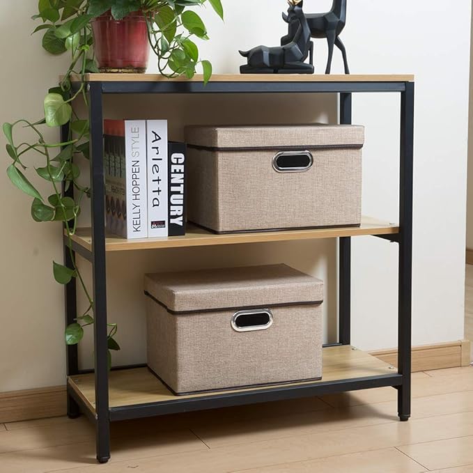 PRANDOM Collapsible Storage Cubes with Lids [1-Pack] Jute Fabric Foldable Storage Boxes Organizer Containers Baskets Bins with Cover for Home Bedroom Closet Office Nursery (14.9x9.8x9.8) - Image 3