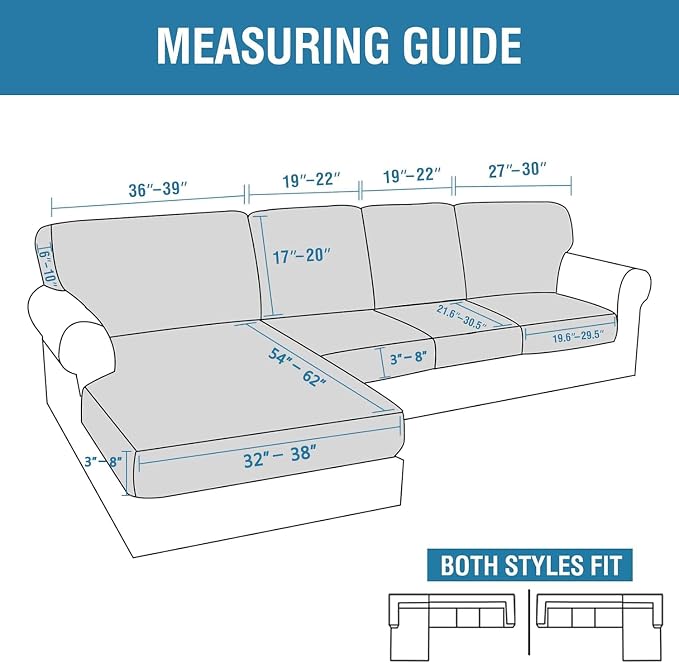 H.VERSAILTEX Sectional Couch Covers 8 Pieces Stretch Sofa Covers for Sectional Sofa Set Separate L Shaped Couch Cover for Both Left/Right Couch (Seat and Back: 1 Chaise + 3 Sofa, Ivory) - Image 3
