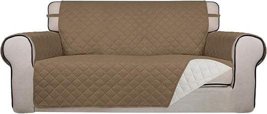 PureFit Reversible Quilted Couch Covers for Dogs Loveseat Sofa Cover 54" | Camel/Ivory, Water Resistant Couch Protector, Washable Pet Couch Cover with Non Slip and Elastic Straps For Kids by PureFit