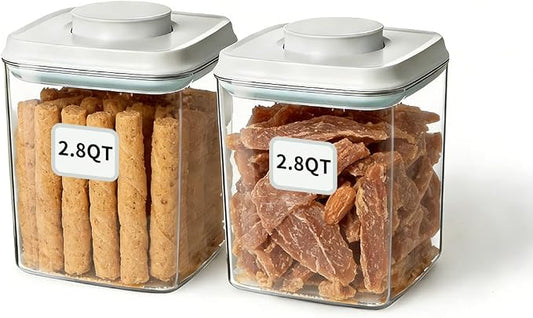 Dog Food Storage Containers Set with One-Touch Lid, 2-Pack (2.8 QT / 2.65 L) BPA-Free Cat Food Storage Container，Stackable Durable PET, Best for Dog Treats, Supplements & Daily Feeding by EQI