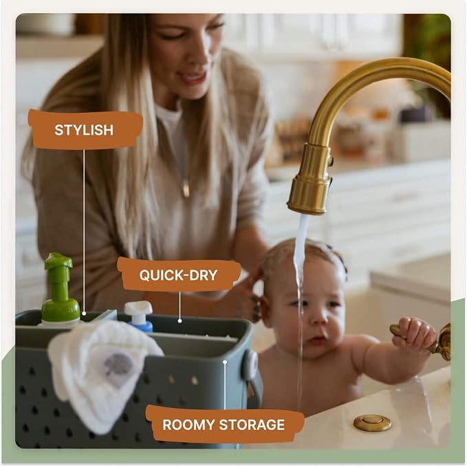 Parker Baby Co. Quick-Dry Bath Caddy Organizer with Handle - Snow, Regular | BPA-free, food-grade shower caddy & bath organizer that stores toys and bath supplies in a sturdy, easy-carry handle design - Image 4