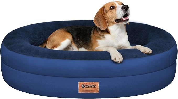 Waterproof Orthopedic Dog Bed for Medium Dogs, Navy | Supportive Crate Foam Relieves Joint Pressure, 360°Bolsters, Waterproof Inner,Washable Cover, Non-slip Bottom by Wozoke