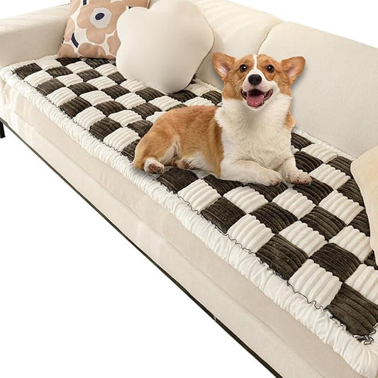 Fuzzy Chic Cotton Protective Couch Cover, Machine Washable & Non-Slip Mat Bed, Cream-Coloured Plaid Pet Mat for Cats & Dogs (Black, 27.6 * 82.7in) by Unknown