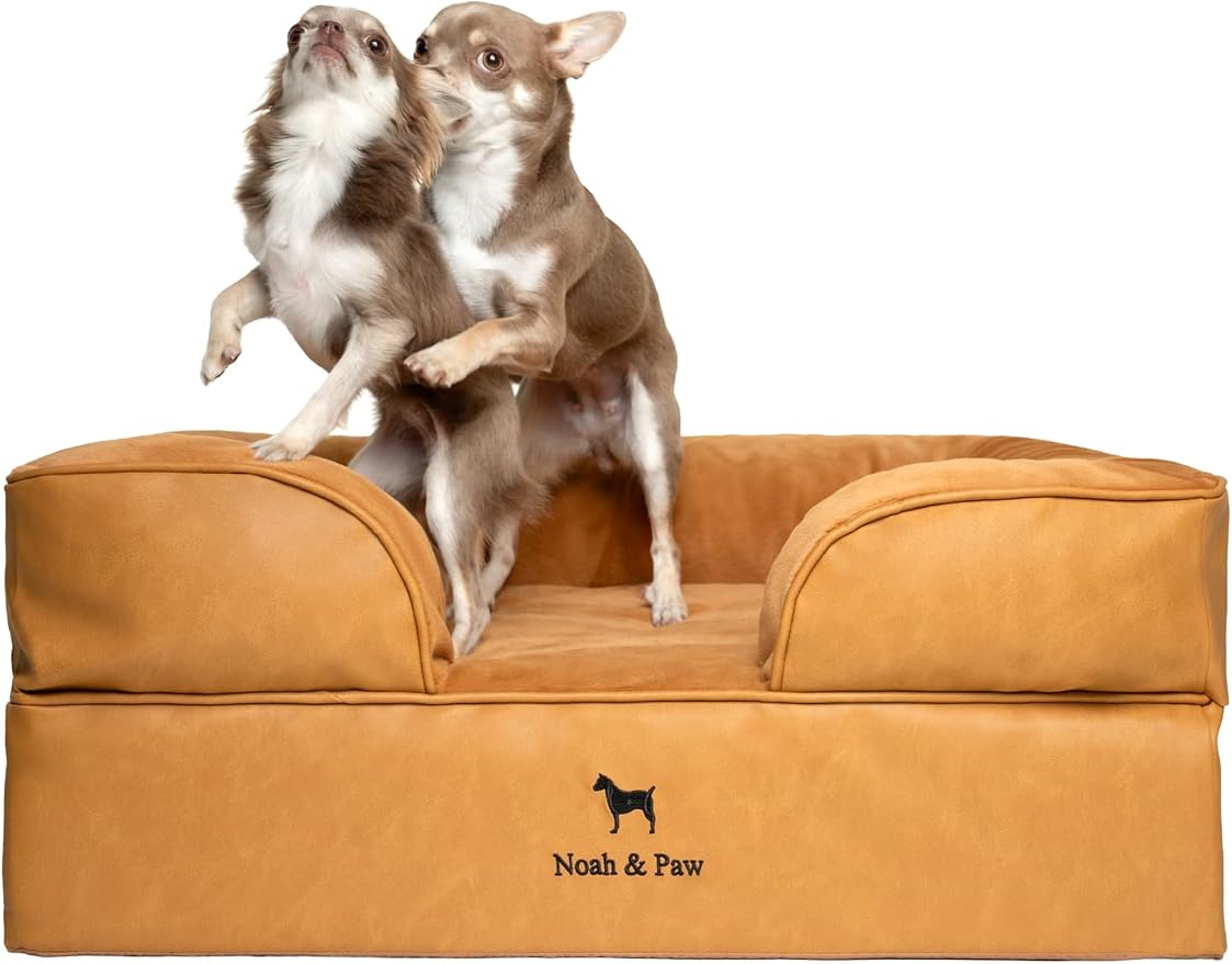 NOAH & PAW Dog Bed, 28x23x11 Inch, Orthopedic Dog Beds for Medium Size Pets, Eggshell Memory Foam Infused with Cooling Gel, Inner Cover, Water Resistant, Machine Washable (Faux Leather) by NoahPaw