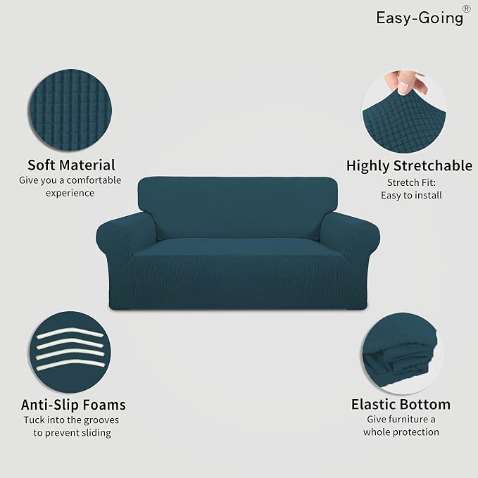 Easy-Going Stretch Oversized Loveseat Couch Covers Washable Deep Teal | 1-Piece Large Loveseat Cover for 2 Cushion Couch Furniture Protector RV Sofa Slipcover Soft with Bottom for Kids Pets - Image 3