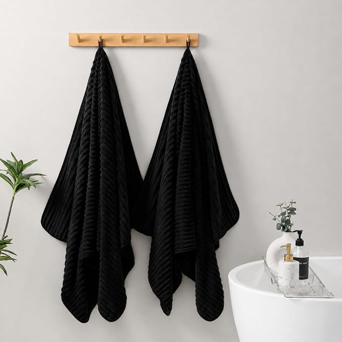 4 Piece Bath Towels, 30"x60" Microfiber Towels Set, Black | Large Bathroom Towels, Soft Touch, Highly Absorbent, Quick Dry, Lint Free, Long-Lasting, Family Use, Guest Bath & Daily Use - Image 3