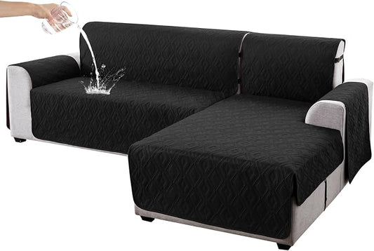 Genina Waterproof L Chaise Sectional Cover for Kids Pets (Black, Sofa Large) by Genina