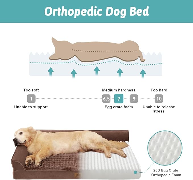 COZY KISS Orthopedic Dog Bed for Extra Large, XXL Dogs Bed, L Shaped Foam Anti-Slip Bottom Giant Pet Cat Sofa with Washable Cover, Suitable for Pet Up to 150 lbs, 48x35x8 inch, Brown ﻿ - Image 2