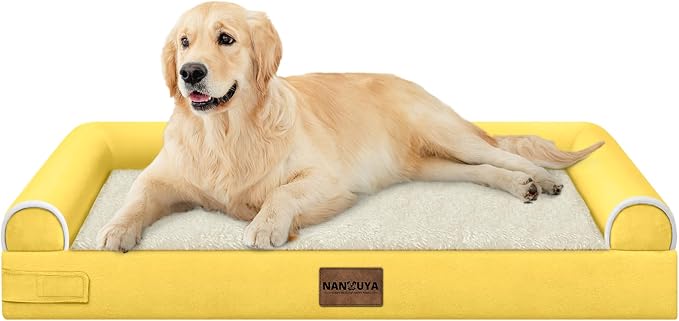 NANUYA Orthopedic Dog Bed for Large Dogs, 36 x 27 Inch, Ginger | Egg crate foam for joint support, 3-sided bolster pet sofa, waterproof lining, washable cover, and non-skid base by Nanuya