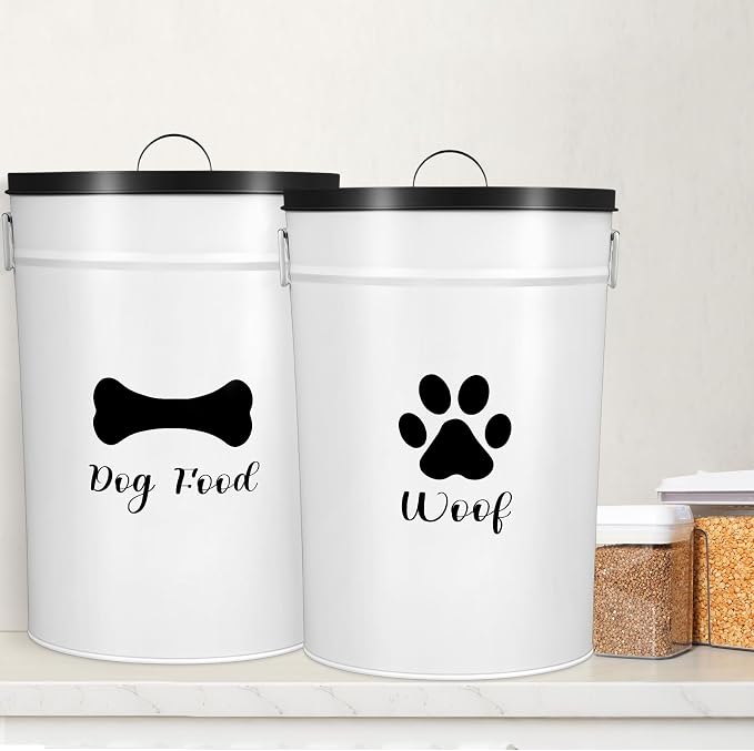 DoubleFill Extra Large 30+30 lb Metal Dog Food Storage Containers Set of 2 Airtight Dog Treat Snack Jars with Lids and Spoon Farm House Style Big Pet Cookie Jar for Kitchen Counter Gift - Image 5