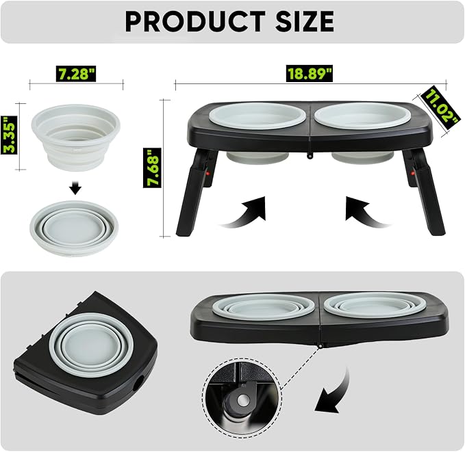 Elevated Dog Bowls Stand, 3 Height Adjustable Raised Dog Bowl with Collapsible Silicone Bowls, Non-Slip Stand for Small, Medium, Large Dogs & Pets - Image 4