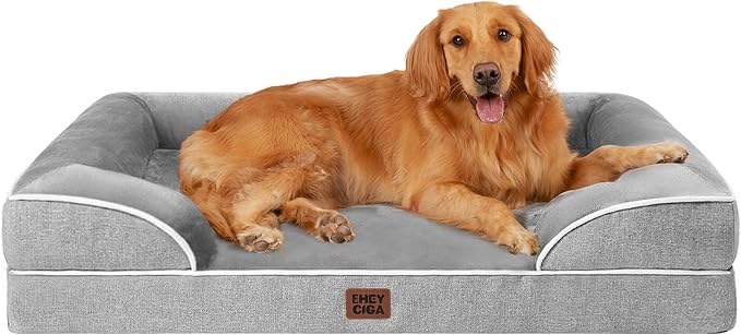 EHEYCIGA Orthopedic Extra Large Dog Bed, Waterproof Washable XL Pet Bed 44" | Non-Slip Bottom and Egg-Crate Polyurethane Foam Big Dog Couch Bed with Washable Removable Cover, Grey by EHEYCIGA