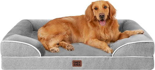 EHEYCIGA Orthopedic Extra Large Dog Bed, Waterproof Washable XL Pet Bed 44" | Non-Slip Bottom and Egg-Crate Polyurethane Foam Big Dog Couch Bed with Washable Removable Cover, Grey by EHEYCIGA