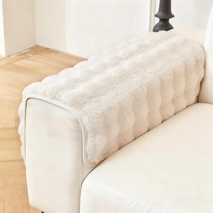 DREAMINGO Faux Fur Couch Armrest Cover, Soft Plush Sofa Covers for Pet Washable, Non Slip Furniture Protector for 2-3 Cushion Couch Sofa, 27.6x27.6 Inch, Beige by DREAMINGO