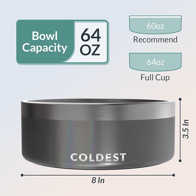 Coldest Dog Bowl - Anti Rust Metal, Non Slip, 3 Layers Insulated Stainless Steel Dog Bowls - Spill Proof & Heavy Duty - Water Bowl for Dogs, Cats & Pets, Dish Washer Safe (64 oz, Stardust Glitter) - Image 4