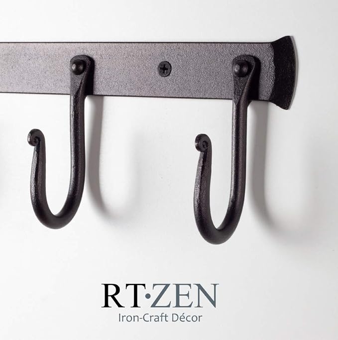 RTZEN Classic Farmhouse Wall Mount Multi-Use Wrought Iron Hook Set (3 Pack) | Decorative Rustic Metal Handcrafted Bathroom, Entreyway Home Decor Hooks Suitable for Coats, Towels, Robe or Hat Hanging - Image 4