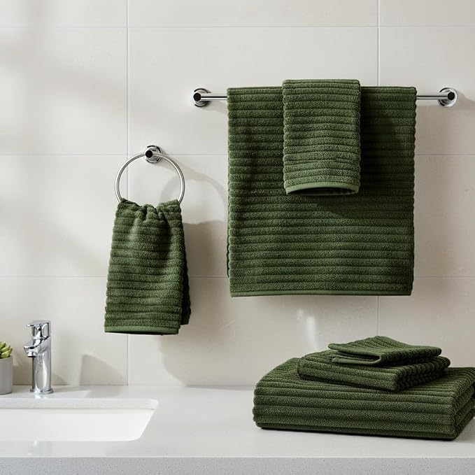 6 PC Bath Towel Set, 40"x80" Oversized Bath Sheets, Olive Green | Microfiber, Quick Dry, Highly Absorbent, Towels for Bathroom, 2 Extra Large Bath Towels, 2 Soft Hand Towels, 2 Washcloths - Image 4