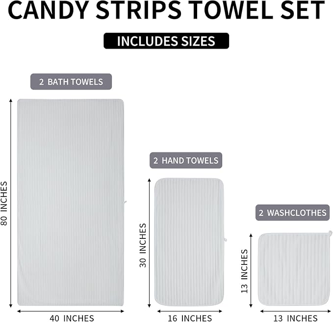 6 Piece Bath Towel Set, 40"x80" Oversized Bath Sheets, White | Microfiber, Quick Dry, Highly Absorbent, Towels for Bathroom, 2 Extra Large Bath Towels, 2 Soft Hand Towels, 2 Washcloths - Image 8