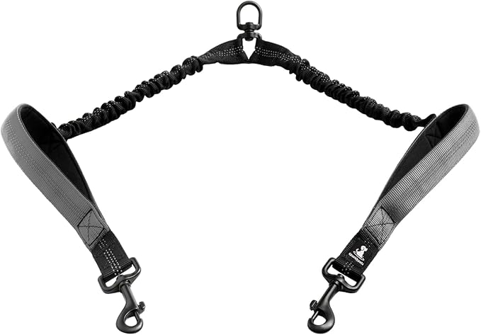 SparklyPets Hands Free Dog Leash Splitter for 2 Dogs – Shock Absorbing Dual Leash with Reflective Stitches, No Tangle Coupler for Walking, Running & Training (Gray) by SparklyPets