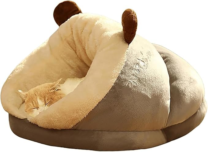 Small Dog & Cat Bed, Heated Pet Tent - Thick Fleece Warm Soft Cat Sleeping Bag, Cozy Bed for Indoor Kittens (S, Grey) by Unknown
