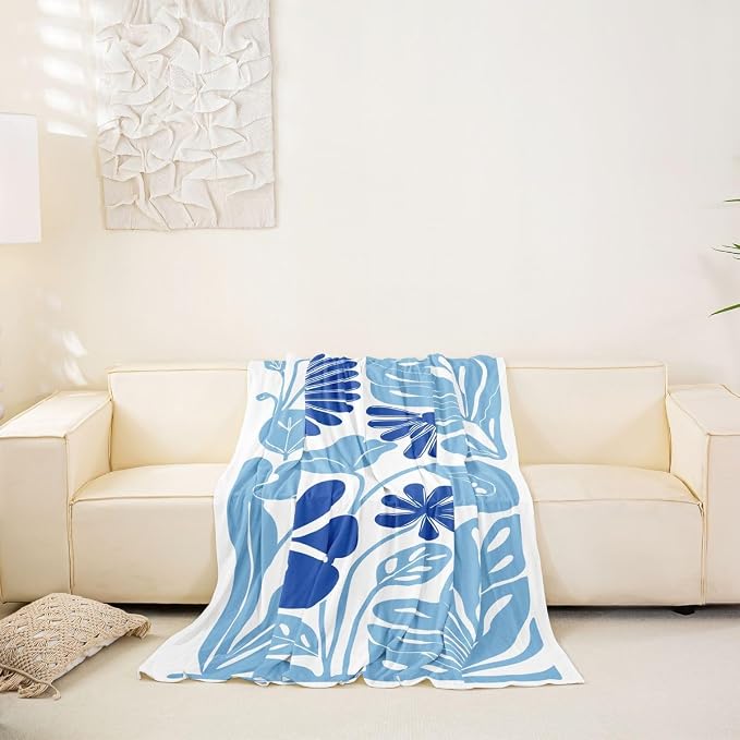 Erosebridal Abstract Blue Flower Couch Cover Boho Floral Sofa Cover Retro Vintage Aesthetic Couch Protector for Women Adult Modern Minimalist 70S Washable Non Slip Sofa Slipcover, 71" X 134" - Image 6