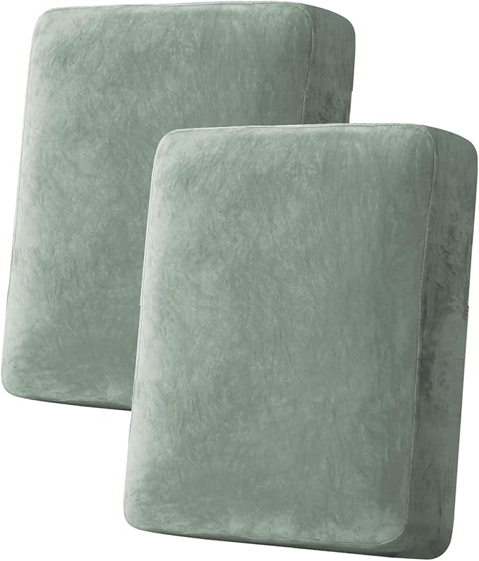 H.VERSAILTEX Velvet Stretch Couch Cushion Cover Plush Cushion Slipcover for Loveseat Cushion Furniture Protector Seat Cushion Sofa Cover (2 Piece Medium Sofa Cushion Covers, Sea Grass) by HVERSAILTEX