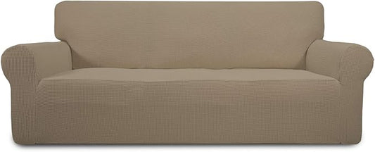 Easy-Going Stretch Couch Covers for Sofa Washable Large Natural | 1-Piece Sofa Covers for 3 Cushion Couch Furniture Protector Couch Slipcover Soft with Bottom for Kids Pets by Easy-Going