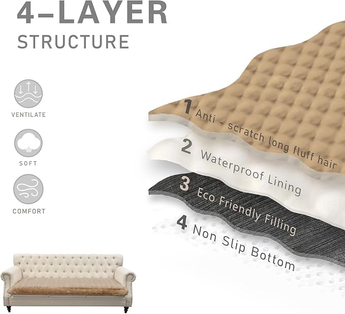 Dogs/Cats Bed Mats, Dog Pad Washable Removable Couch Cover with Anti-Slip Back, Plush Long Fur Mat, Perfect for Small, Medium and Large Dogs.(Light Brown-Bubble, 30"x53") - Image 5