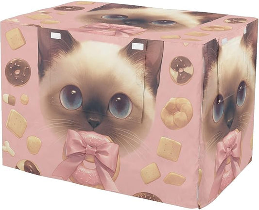 Dog Crate Cover Kennel Cover for Dog Cages Breathable for Wire Cage Indoor Outdoor Siamese Doughnut Bones Gray Pink by QwThum