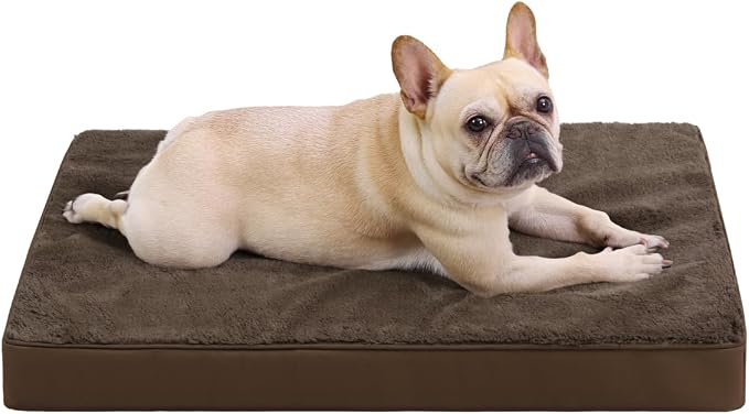 KSIIA Orthopedic Dog Bed for Medium Dogs with Waterproof Lining,Brown,29x18 | Deluxe Soft Plush Dog Crate Bed, Washable Pet Mat with Removable Cover & Egg Crate Foam for Medium Dogs Sleeping & Relaxing by KSIIAPetProducts