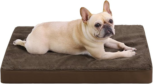 KSIIA Orthopedic Dog Bed for Medium Dogs with Waterproof Lining,Brown,29x18 | Deluxe Soft Plush Dog Crate Bed, Washable Pet Mat with Removable Cover & Egg Crate Foam for Medium Dogs Sleeping & Relaxing by KSIIAPetProducts