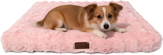 Orthopedic Dog Beds for Large Dogs, Fluffy Faux Rabbit Fur Pet Bed with Removable Washable Cover, Dog Bed Mat with Egg Crate Foam & Waterproof Lining, Anti Slip Bottom, Pink,36"x27"x3" by VhenWhen