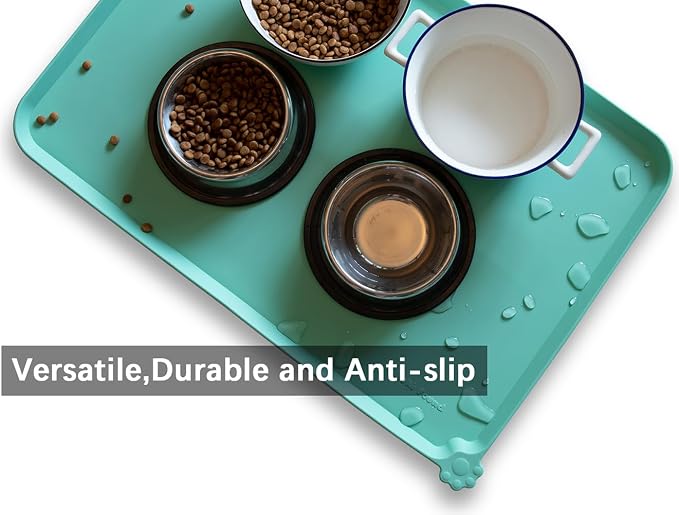 Hoki Found Large Silicone Non Slip Pet Food Mats - Tray for Dogs and Cats - Waterproof Feeding Mats - Cool Mint - Image 4