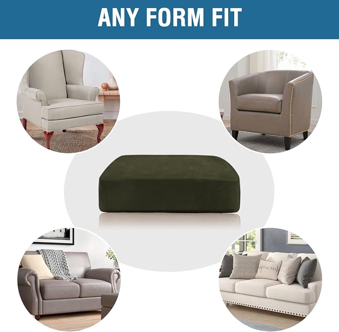 H.VERSAILTEX Velvet Stretch Couch Cushion Cover Plush Cushion Slipcover for Chair Loveseat Sofa Cushion Furniture Protector Seat Cushion Sofa Cover (3 Piece XL Sofa Cushion Covers, Olive) - Image 7