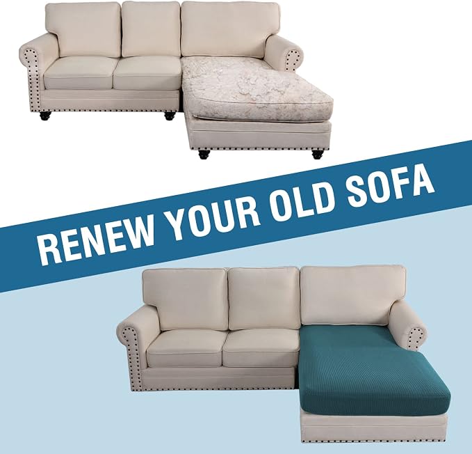 H.VERSAILTEX Sectional Couch Covers 1 Piece Chaise Slipcover L Shape Separate Cushion Couch Cover for Both Left/Right Sectional Couch (Seat Only: 1 Chaises, Deep Teal) - Image 7